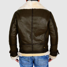 Load image into Gallery viewer, Army Green Men B3 Bomber Shearling Leather Jacket - Shearling leather