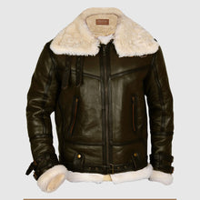 Load image into Gallery viewer, Army Green Men B3 Bomber Shearling Leather Jacket - Shearling leather