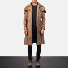 Load image into Gallery viewer, Army Brown Sheepskin Leather Duster Coat