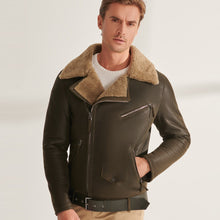Load image into Gallery viewer, Army Green B3 Airforce Shearling Sheepskin Aviator Leather Jacket