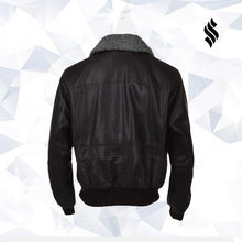 Load image into Gallery viewer, Aviator Fur Collar Black Leather Jacket | Black Aviator Leather Jacket