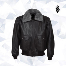 Load image into Gallery viewer, Aviator Fur Collar Black Leather Jacket - Shearling leather