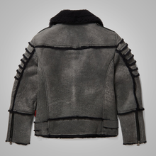 Load image into Gallery viewer, New Men Flying Sheepskin Shearling Moto Leather Flying Jacket