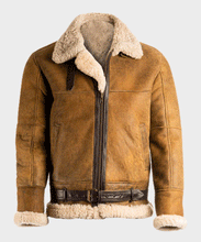 Load image into Gallery viewer, Aviator Mens Brown Sheepskin Shearling B3 Leather Jacket