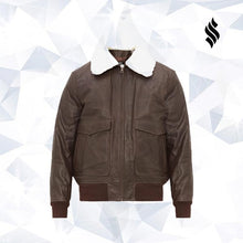 Load image into Gallery viewer, Aviator leather Bomber jacket with removable collar - Shearling leather
