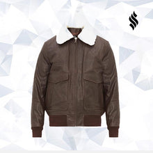 Load image into Gallery viewer, Aviator leather jacket with removable-collar - Shearling leather