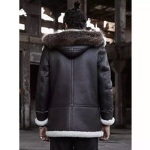 Load image into Gallery viewer, WW2 B3 Bomber Jacket Hooded Fur Real Leather Jacket Shearling Coat Mens Brown