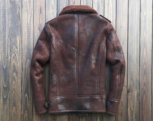Load image into Gallery viewer, B3 Bomber sheepskin leather shearling wool jackets back