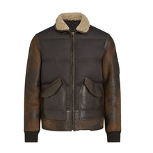 Load image into Gallery viewer, Men’s B3 Vintage Brown Leather Jacket - Shearling leather