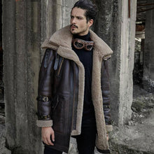 Load image into Gallery viewer, B3 Flight Jacket Men’s Shearling Aviator Fur Long Coat