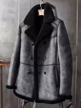 Load image into Gallery viewer, Men B3 Shearling Long Coat Overcoat Hunting Distressed Real Leather Jacket