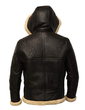 Load image into Gallery viewer, B3 Shearling Removable Hood Black Jacket - Shearling leather