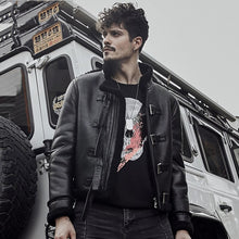 Load image into Gallery viewer, Men's B3 RAF Black Sheepskin Motorcycle Leather Shearling Jacket