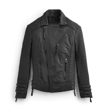 Load image into Gallery viewer, Men Black Leather Motorcycle Jacket