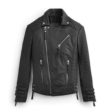 Load image into Gallery viewer, Black Motorcycle Jacket For Men Biker Addition With Pattern
