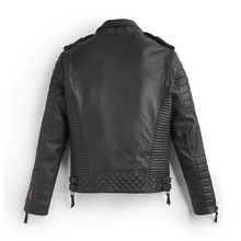 Load image into Gallery viewer, Black Leather Biker Jacket With Pattern
