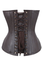 Load image into Gallery viewer, Glebova Brown Faux Leather Steampunk Overbust Corset - Shearling leather