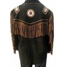 Load image into Gallery viewer, Western Cowboy Brown Suede Leather Jacket, Fringes Cowboy Jacket - Shearling leather
