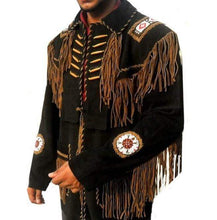 Load image into Gallery viewer, Western Cowboy Brown Suede Leather Jacket, Fringes Cowboy Jacket - Shearling leather