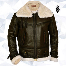 Load image into Gallery viewer, Army Green Men B3 Bomber Shearling Leather Jacket