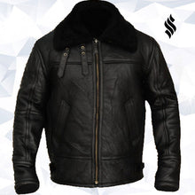 Load image into Gallery viewer, B3 Aviator Bomber Sheepskin Black Jacket