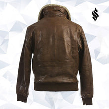Load image into Gallery viewer, Brown Leather Aviator Jacket With Badges | Buy Brown Aviator Jackets