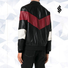 Load image into Gallery viewer, Men Chevron Stripe Bomber Jacket - Shearling leather