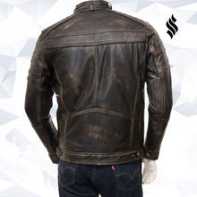 Load image into Gallery viewer, Mens Vintage Distressed Brown Real Leather Four Pocket Jacket - Shearling leather