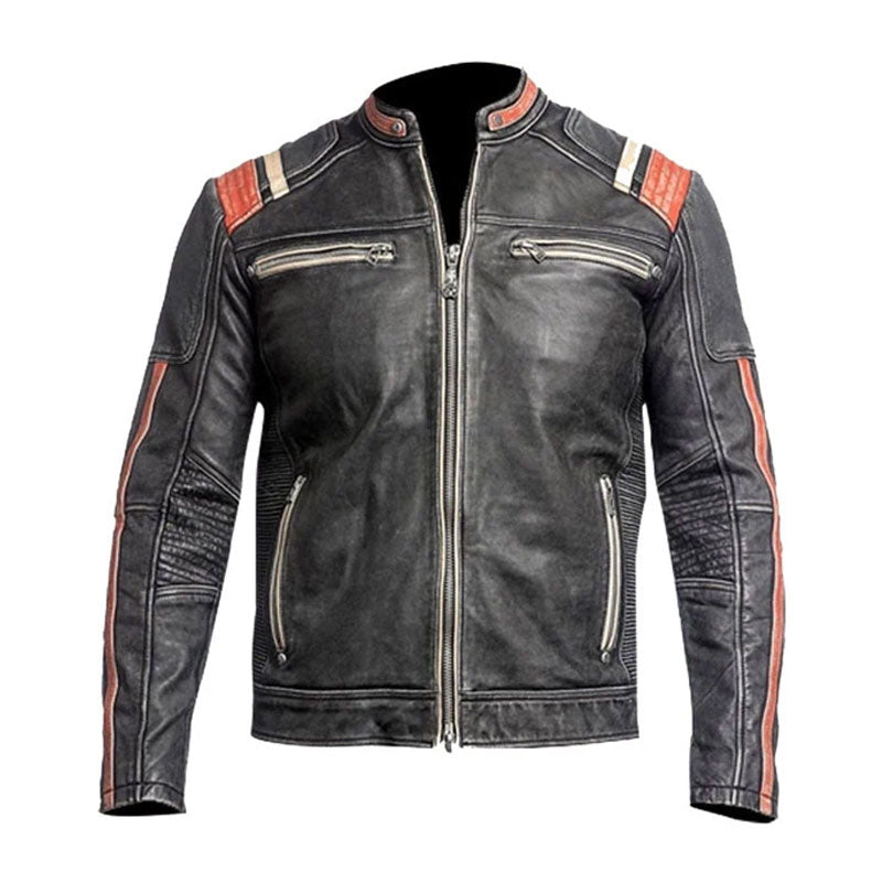 ジャケット・アウター Leather Motorcycle Jacket Vintage RSH LeatherCraft Distressed Goatskin Leather Biker Vintage Style
