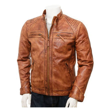 Load image into Gallery viewer, Mens Tan Leather Biker Jacket