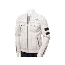 Load image into Gallery viewer, Mens White Leather Biker Jacket Online
