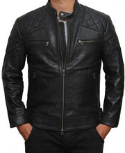 Load image into Gallery viewer, Mens BECKHAM Black Quilted Retro Biker Jacket
