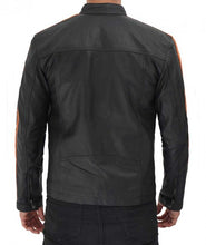Load image into Gallery viewer, Harland Stripe Black Leather Cafe Racer Style Jacket for Men