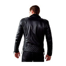 Load image into Gallery viewer, Mens Quilted Black Leather Motorcycle Jacket