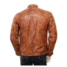 Load image into Gallery viewer, Mens Tan Leather Biker Jacket