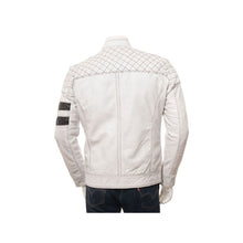 Load image into Gallery viewer, Mens White Leather Biker Jacket Online