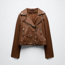 Load image into Gallery viewer, Brown Women's Motorcycle Sheepskin Leather Biker Jacket