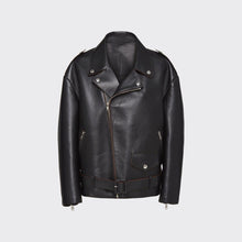 Load image into Gallery viewer, women's black leather biker jacket