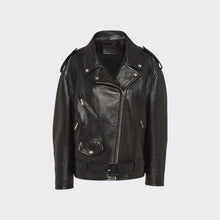 Load image into Gallery viewer, black women's leather biker jacket