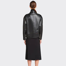 Load image into Gallery viewer, women's black leather biker jacket