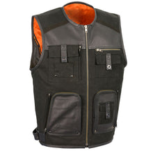 Load image into Gallery viewer, LEATHER & CANVAS ZIPPER FRONT SUPER UTILITY MULTI POCKET VEST
