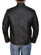 Load image into Gallery viewer, Men Distressed Black Cafe Racer Jacket - Shearling leather