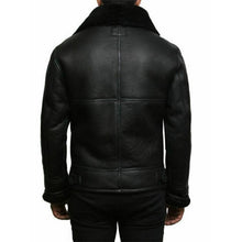 Load image into Gallery viewer, Black Aviator Collar Genuine Leather Jacket | Aviator Leather Jackets