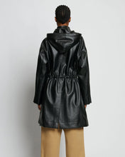 Load image into Gallery viewer, Black Hooded Sheepskin Leather Trench Duster Coat