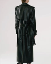 Load image into Gallery viewer, Black Sheepskin Duster Leather Trench Coat
