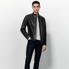 Load image into Gallery viewer, Black Sheepskin Leather Biker Jacket For Men