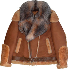 Load image into Gallery viewer, Brown Pilot Mens Leather Jacket With Fur - Shearling leather