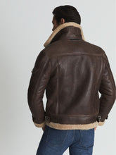 Load image into Gallery viewer, Brown Aviator Leather Jacket with Shearling Collar
