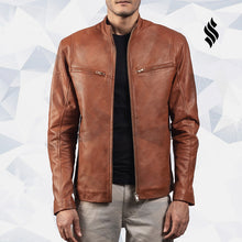 Load image into Gallery viewer, Brown Biker Leather Jacket Ionic Style - Shearling leather