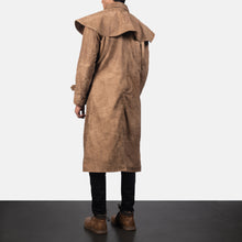 Load image into Gallery viewer, Brown Sheepskin Leather Trench Duster Coat Mens